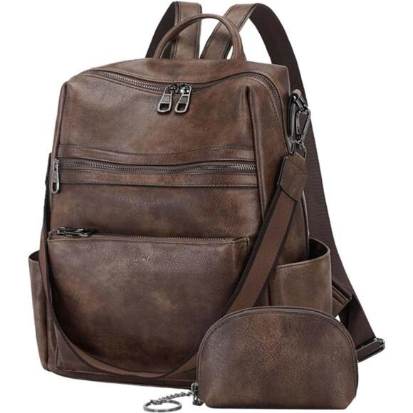 Handbags - Vegan Leather Backpack for Women Coffee
